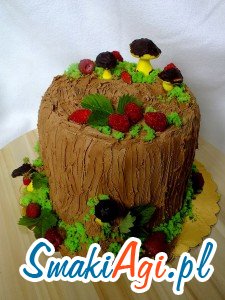 leśny tort, dekoracja grzybki, krem truflowy